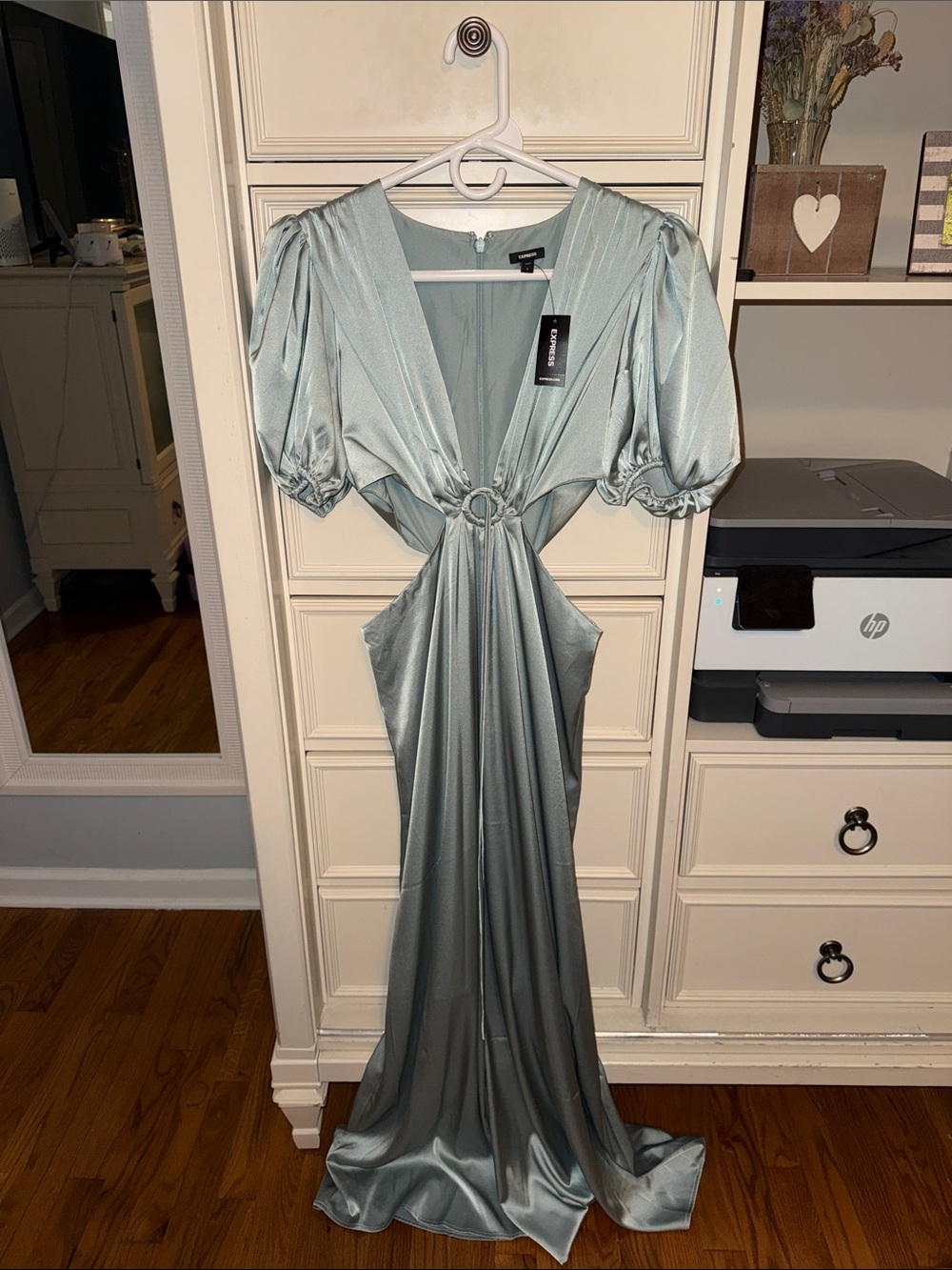 Express Satin Maxi Dress in Light Teal